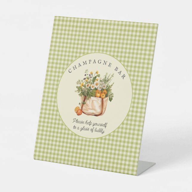 Fresh Off the Market Bridal Shower Champagne Bar  Pedestal Sign (Front)