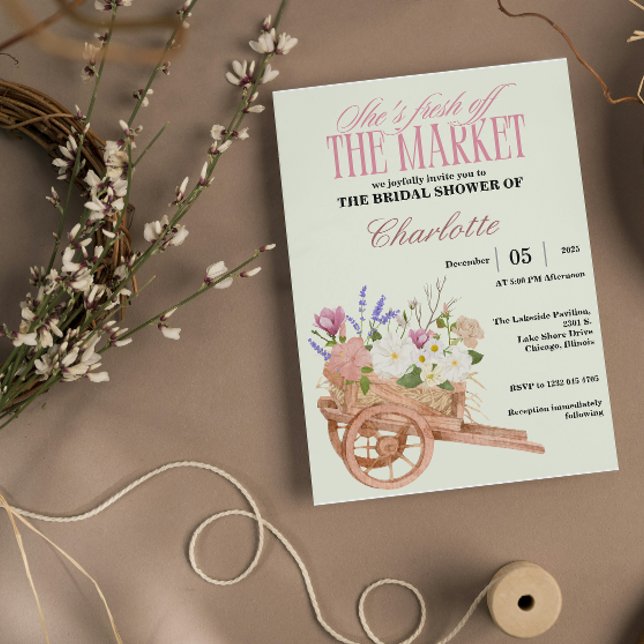 Fresh Off the Market Bridal Shower Floral Rustic Invitation (fresh off the market bridal shower rustic flowers watercolor)