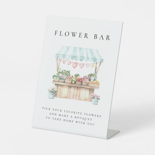 Fresh Off The Market Bridal Shower Flower Bar Pedestal Sign (Front)