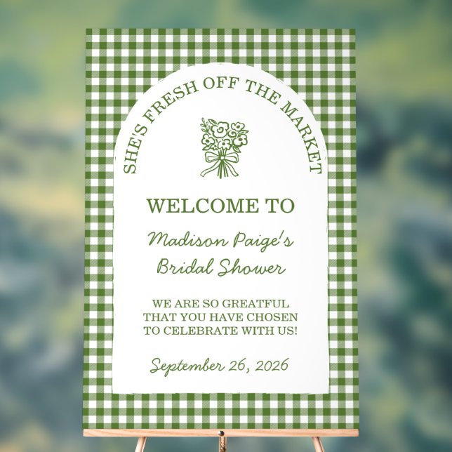 Fresh Off The Market Bridal Shower Green Acrylic Sign (Neutral)
