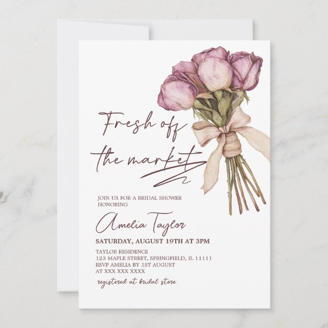Fresh Off The Market Bridal Shower Invitation (Front)