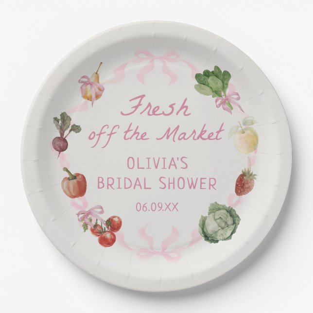 Fresh Off The Market Bridal Shower Paper Plates (Front)