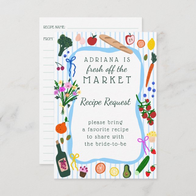 FRESH OFF THE MARKET Bridal Shower Recipe Request Enclosure Card (Front/Back)