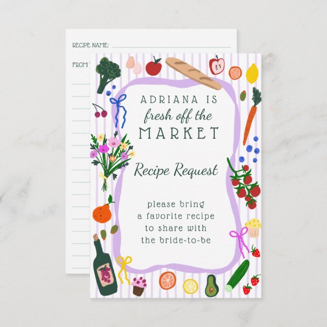 FRESH OFF THE MARKET Bridal Shower Recipe Request Enclosure Card (Front/Back)