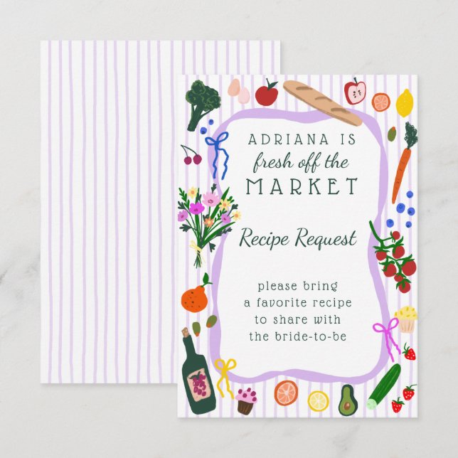 FRESH OFF THE MARKET Bridal Shower Recipe Request Enclosure Card (Front/Back)