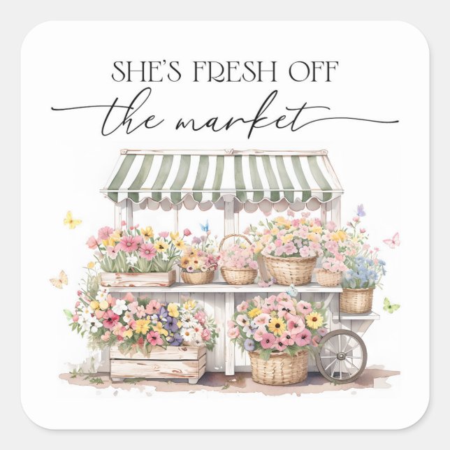 Fresh Off The Market Bridal Shower Square Sticker (Front)
