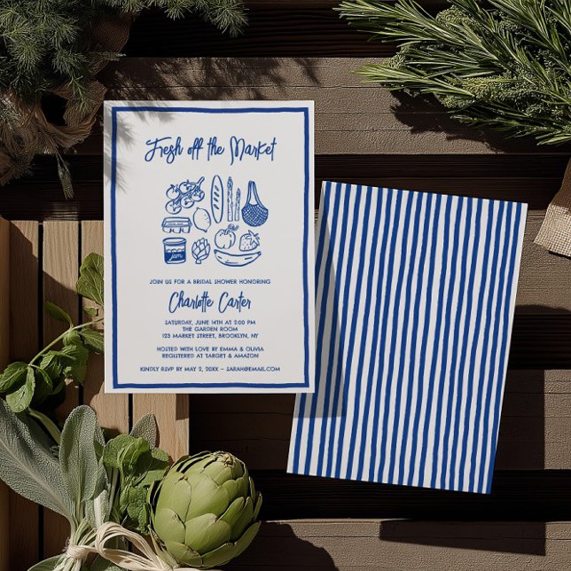 Fresh Off The Market Bridal Shower Whimsical Blue Invitation (Fresh Off The Market Bridal Shower Whimsical Blue Invitation)
