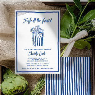 Fresh Off The Market Bridal Shower Whimsical Blue Invitation