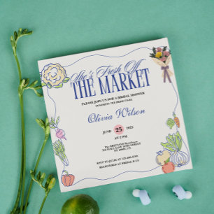 Fresh Off the Market Bridal Shower Whimsical Drawn Invitation
