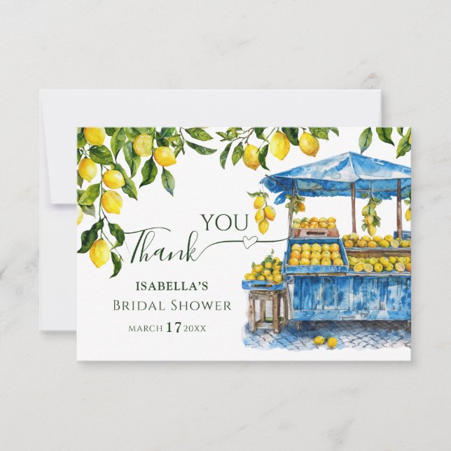 Fresh Off The Market Citrus Lemon Bridal Shower  Thank You Card (Front)