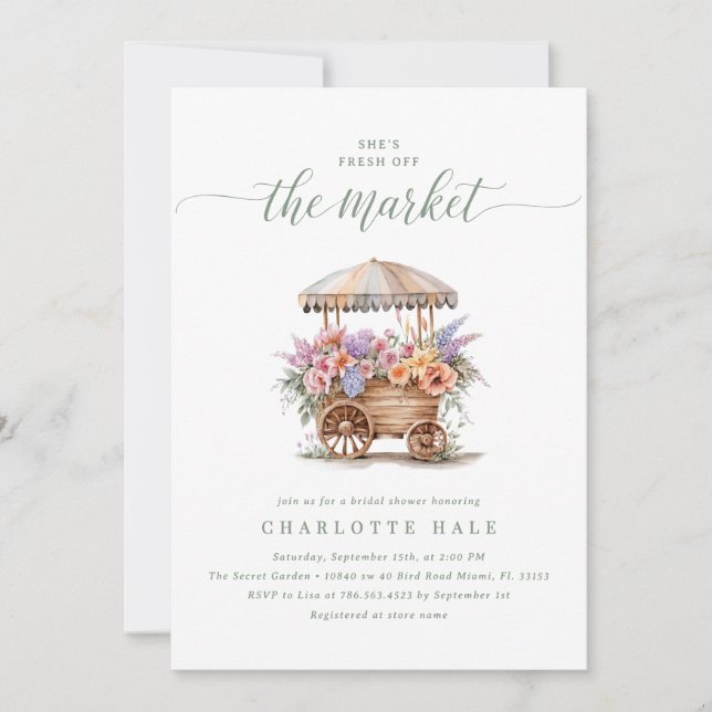 Fresh off the Market Colourful Floral Bridal Showe Invitation (Front)