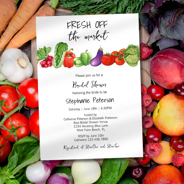 Fresh Off the Market Crisp Veggies Bridal Shower Invitation | Zazzle