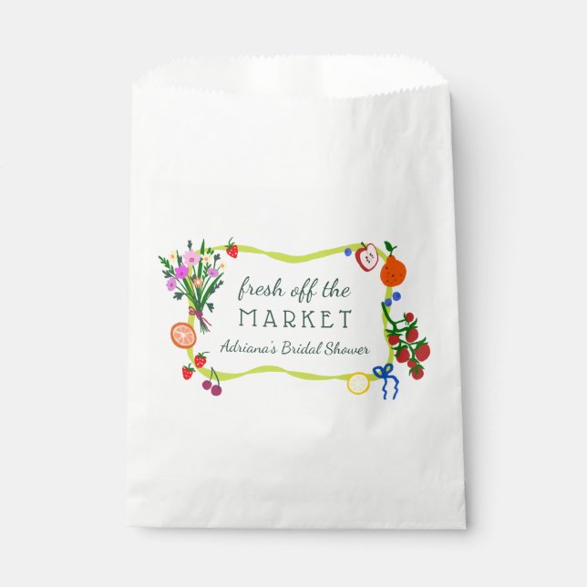 FRESH OFF THE MARKET Cute Custom Bridal Shower Favour Bags (Front)