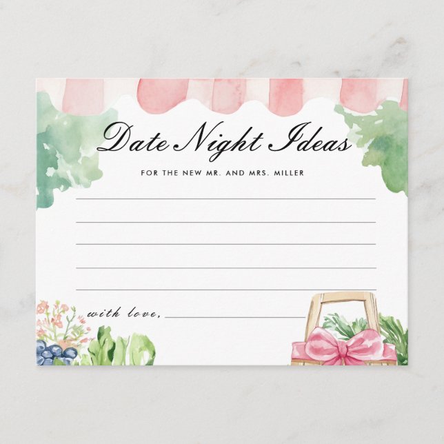 Fresh Off The Market Date Night Bridal Shower Enclosure Card (Front)