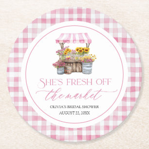 Fresh Off The Market Farmers Market Bridal Shower Round Paper Coaster