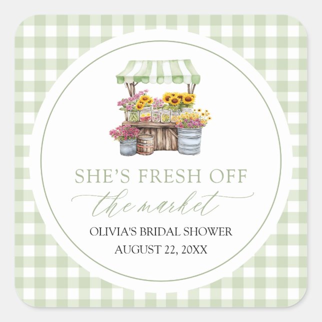 Fresh Off The Market Farmers Market Bridal Shower Square Sticker (Front)