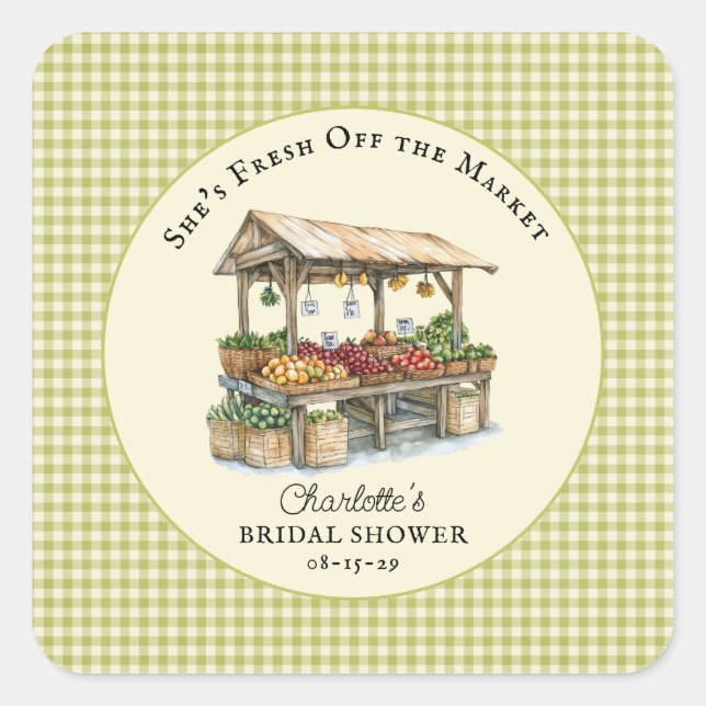 Fresh Off the Market Farmers Market Bridal Shower  Square Sticker (Front)