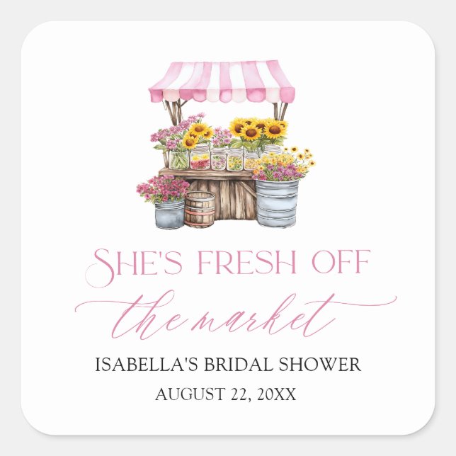 Fresh Off The Market Farmers Market Bridal Shower Square Sticker (Front)