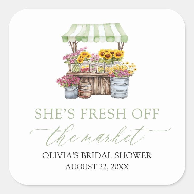 Fresh Off The Market Farmers Market Bridal Shower Square Sticker (Front)
