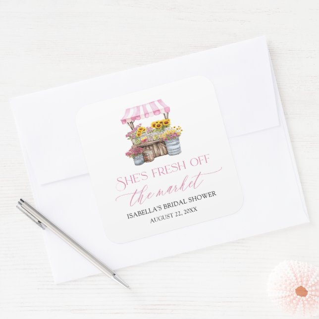 Fresh Off The Market Farmers Market Bridal Shower Square Sticker (Envelope)