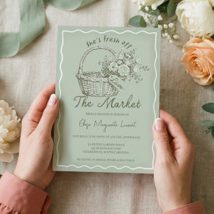 Fresh Off The Market Floral Basket Bridal Shower Invitation