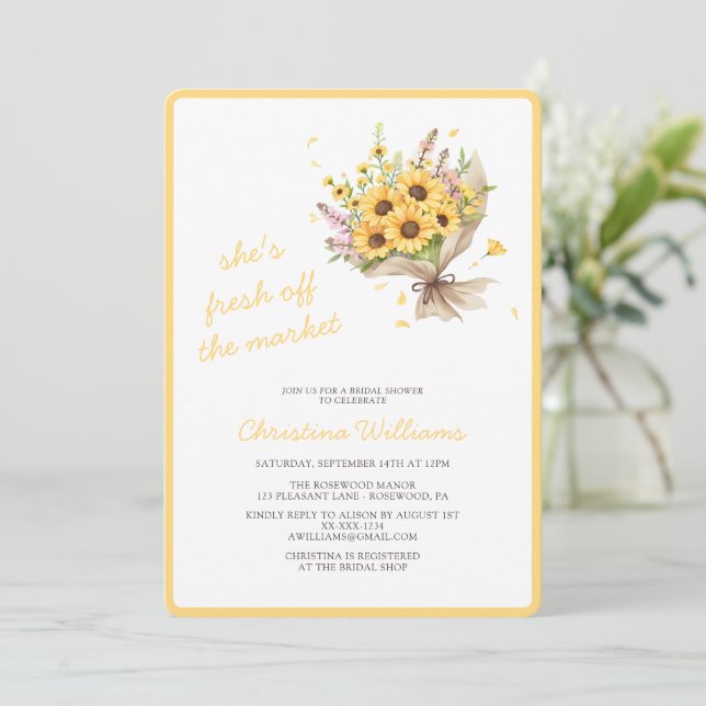 Fresh Off The Market Floral Bridal Shower Invitation (Standing Front)