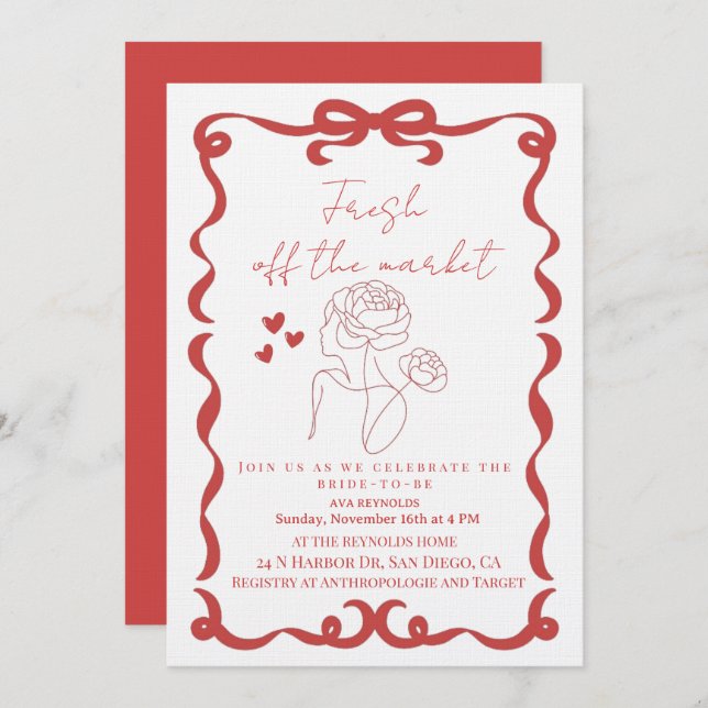 Fresh Off the market floral bridal shower Invitation (Front/Back)