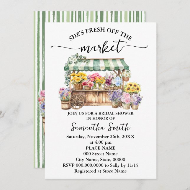Fresh Off the Market Floral Bridal Shower Invitation (Front/Back)