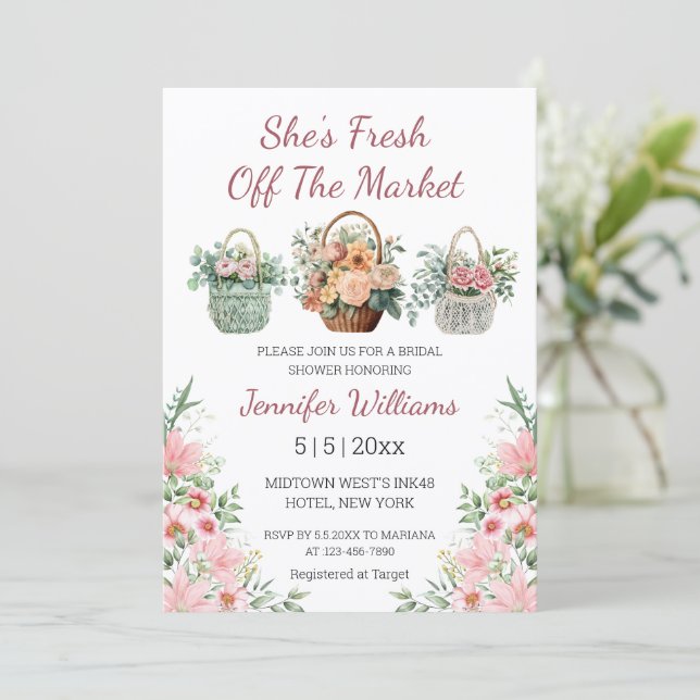 fresh off the market floral bridal shower stylish invitation (Standing Front)
