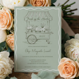 Fresh Off The Market Floral Cart Bridal Shower Invitation