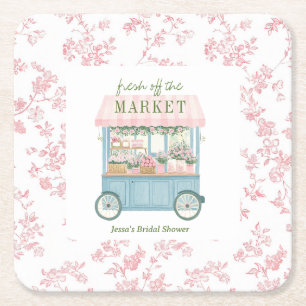Fresh Off The Market Floral Farmer's Bridal Shower Square Paper Coaster