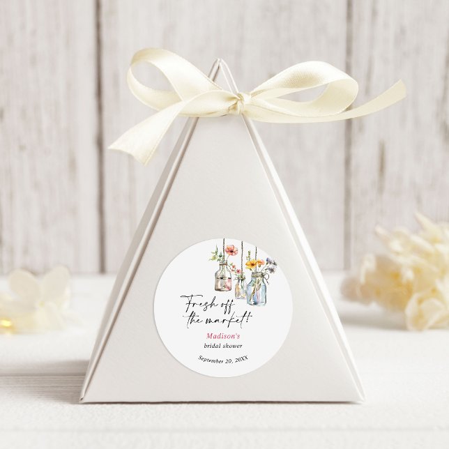 Fresh Off The Market Floral Jar Bridal Shower Classic Round Sticker (Creator Uploaded)
