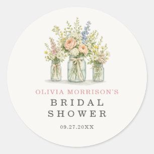 Fresh Off the Market Floral Jar Bridal Shower Classic Round Sticker