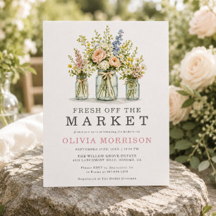 Fresh Off the Market Floral Jar Bridal Shower Invitation