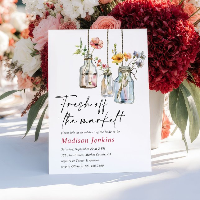 Fresh Off The Market Floral Jar Bridal Shower Invitation (Creator Uploaded)