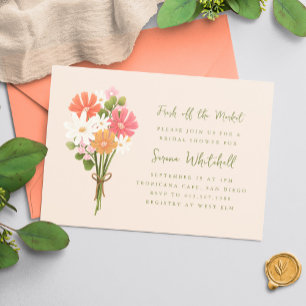 Fresh Off The Market Flower Bouquet Bridal Shower Invitation