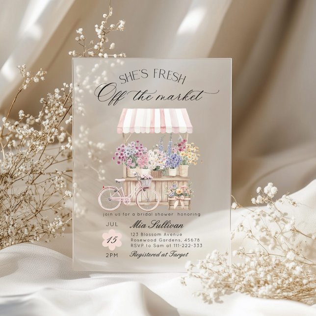 Fresh Off the Market Flower Cart Bridal shower Acrylic Invitations (Creator Uploaded)