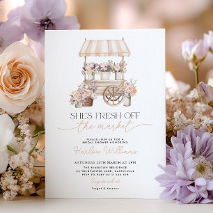 Fresh off the Market Flower Peach Bridal Shower Invitation