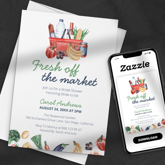 Fresh Off the Market Fruit Vegetable Bridal Shower Invitation (Creator Uploaded)