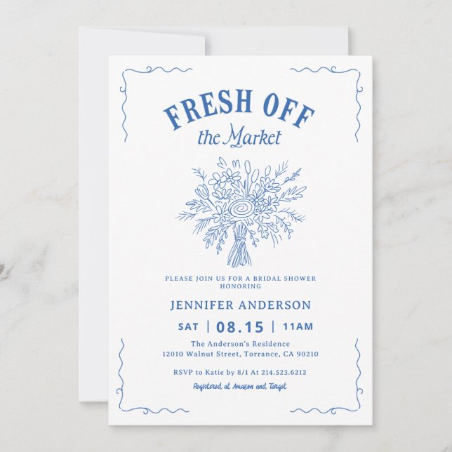 Fresh Off The Market Garden Blue Bridal Shower  Invitation (Front)