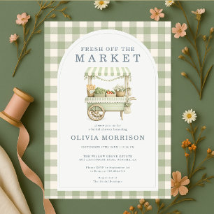 Fresh Off the Market Gingham Green Bridal Shower Invitation