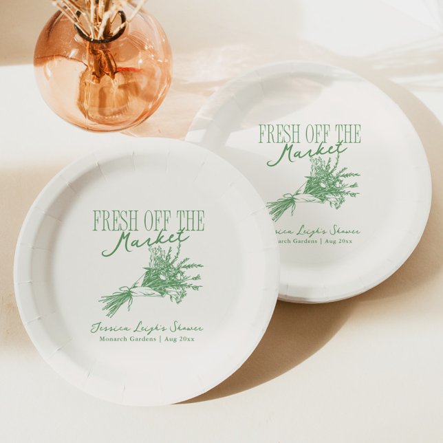 Fresh Off the Market Green Bridal Shower Paper Plate (Creator Uploaded)