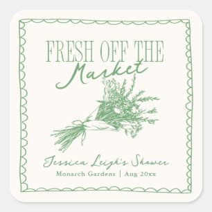 Fresh Off the Market Green Bridal Shower Square Sticker