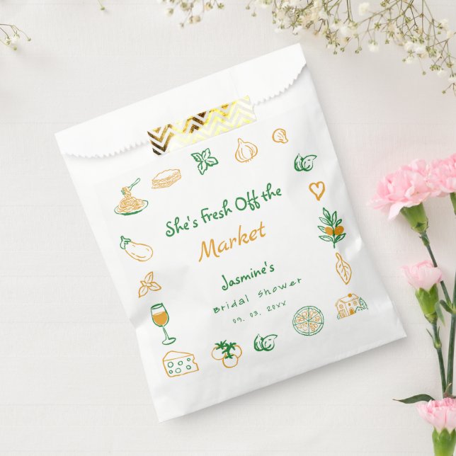 Fresh Off The Market Hand Drawn  Bridal Shower Favour Bags (Sealed)