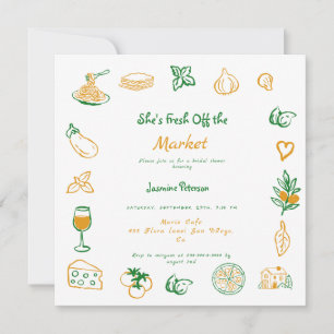 Fresh Off The Market Hand Drawn Bridal Shower Invitation