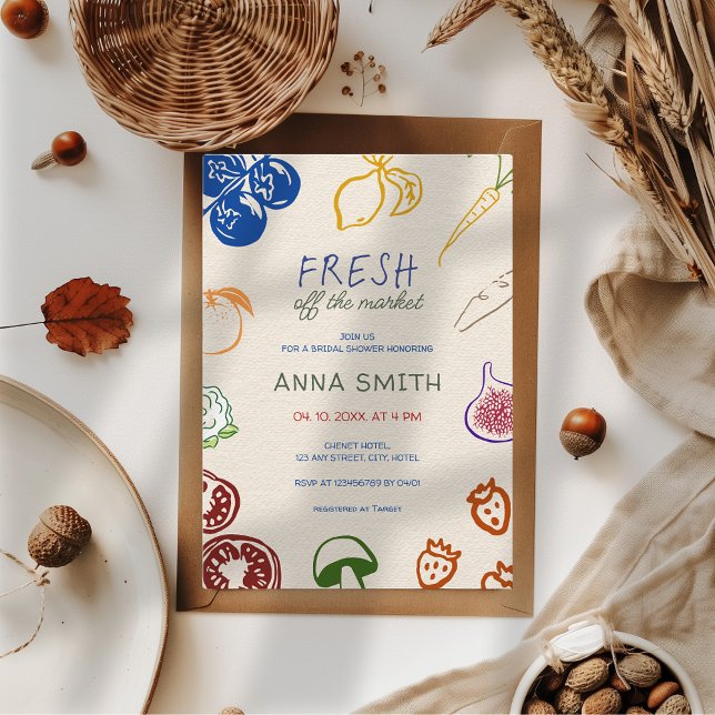 Fresh Off The Market Hand Drawn Bridal Shower Invitation (Fresh off the market hand drawn bridal shower invitation colorful farmer's market cute aesthetic)