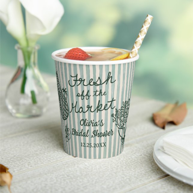 Fresh Off The Market Hand Drawn Bridal Shower Paper Cups (Insitu)