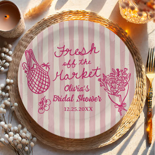 Fresh Off The Market Hand Drawn Bridal Shower Paper Plate