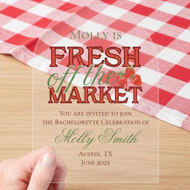 Fresh Off the Market – Personalised Modern Bridal Acrylic Invitations (Celebrate your newly-engaged status in style with this elegant “Fresh Off the Market” design!)
