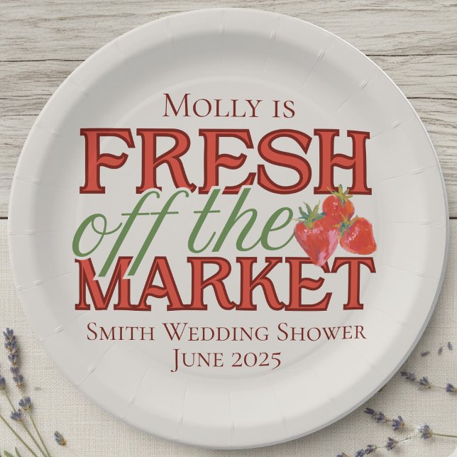 Fresh Off the Market – Personalised Modern Bridal Paper Plate (Celebrate your newly-engaged status in style with this elegant “Fresh Off the Market” design!)